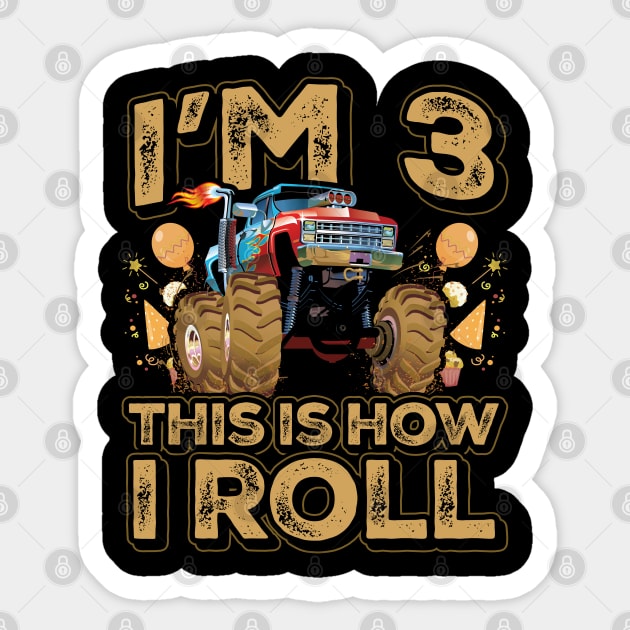 3rd Birthday Monster Truck Party 3 Year Old Boy Toddler Kids Sticker by aneisha